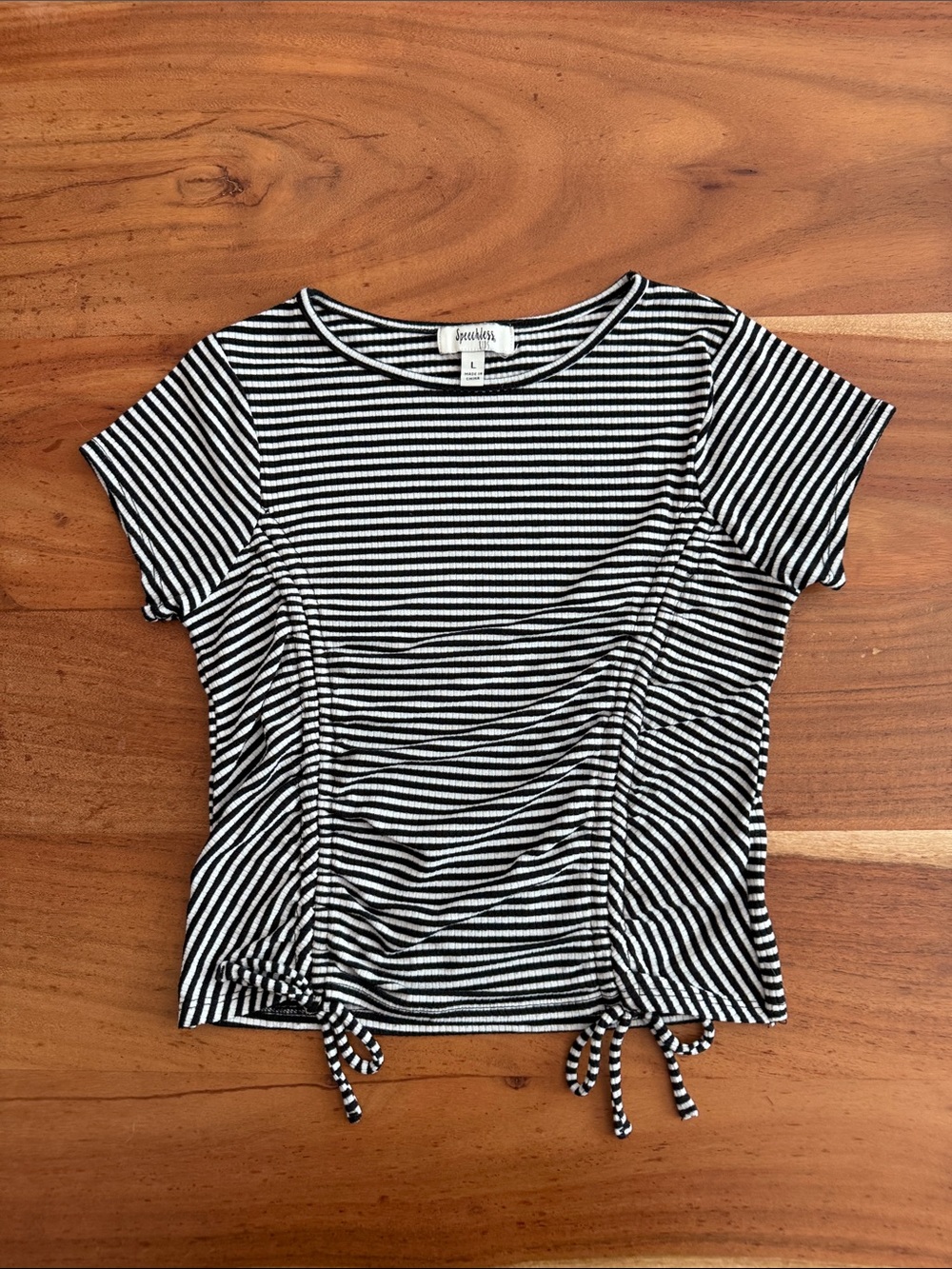 Speechless Black & White Striped Ruched Drawstring Crop Top